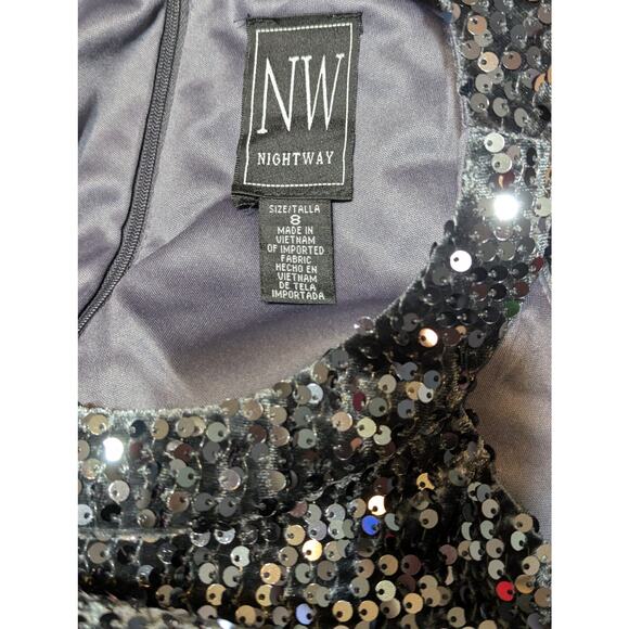 Nightway Womens Gray Sequined Velvet Halter Sleeveless Cocktail Party Dress SZ 8 - Picture 8 of 11